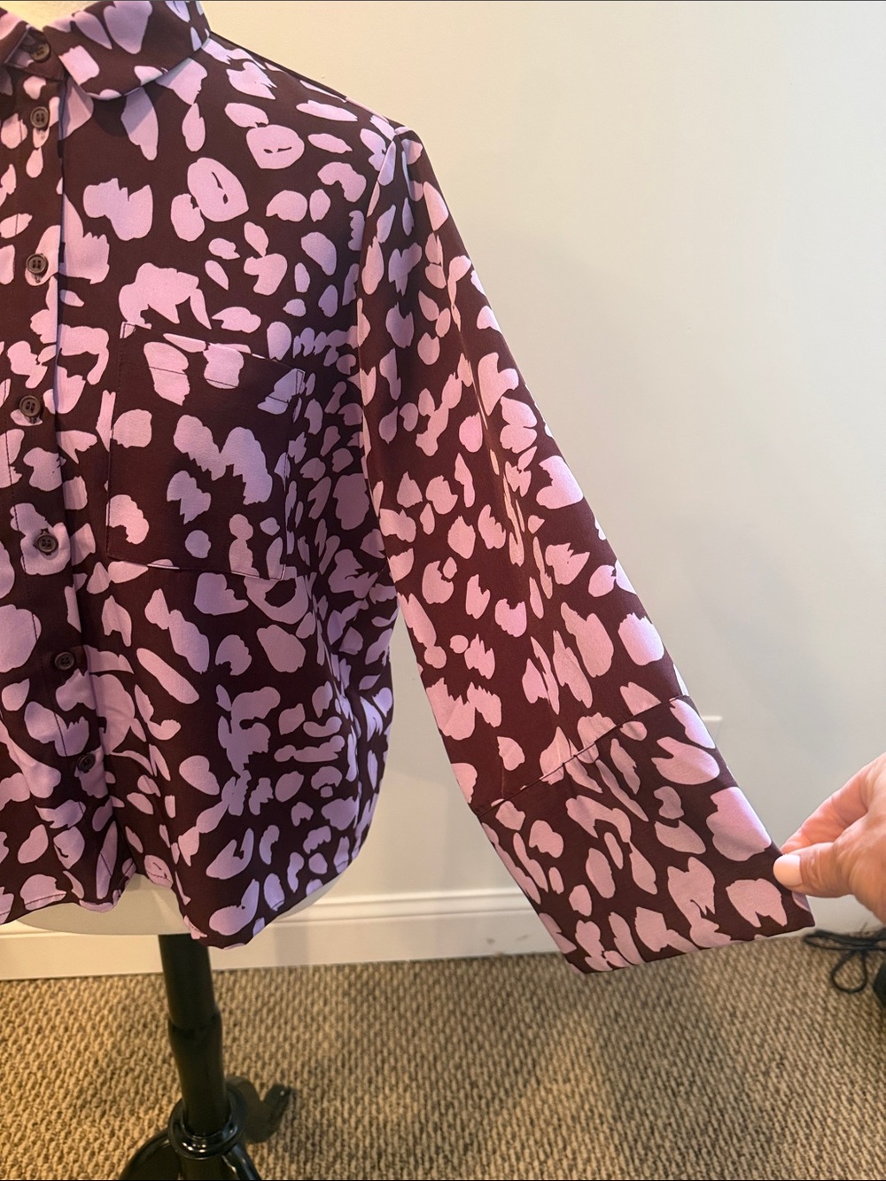 Monki Purple and Lilac Printed Button-Down Blouse - Picture 3 of 5